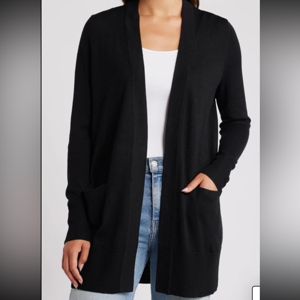 Pink Republic Women's Size Medium Open Front Cardigan Sweater Black Lace Up Side